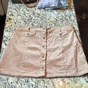Tan Corduroy Button-Front Skirt